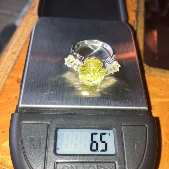 Genuine Golden Quartz Sterling Silver Cocktail Ring Size 10 - Picture 9 of 9